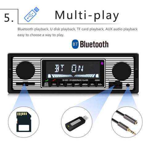 Bluetooth Car Radio Vintage Dual Knob MP3 Player FM Tuner Stereo-AM00648-Veeddydropshipping