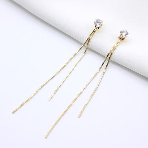 Gold Color Long Crystal Tassel Dangle Earrings for Women  -JW00184-Veeddydropshipping