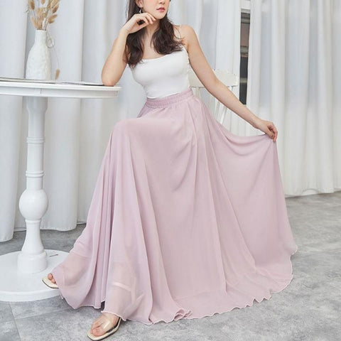 Pleated Women High Waist Chiffon Large Swing Skirt-WF00436-Veeddydropshipping