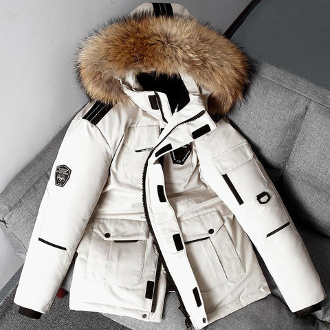Fur Collar Windbreaker Down Coat Thick Black Coat-Veeddydropshipping