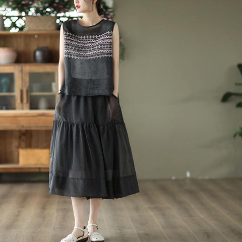Arts Style Vintage Embroidery Women Loose Sleeveless Tops-WF00329-Veeddydropshipping