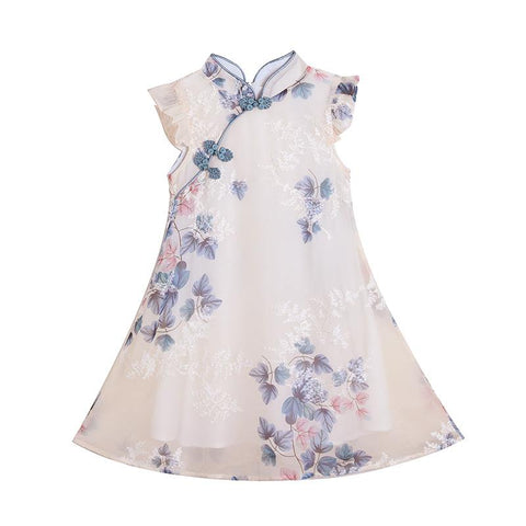 Kids Girl Floral Qipao Pink Dress Formal China Children Clothes Cute-TB00861-Veeddydropshipping