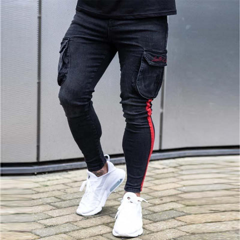 Handsome Jeans Color Block Multi-Pocket Casual-MF00461-Veeddydropshipping