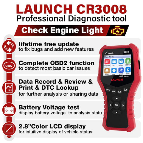 LAUNCH X431 Full OBD2 Scanner CR3008 Car Diagnostic Tool Check Engine-AM00273-Veeddydropshipping