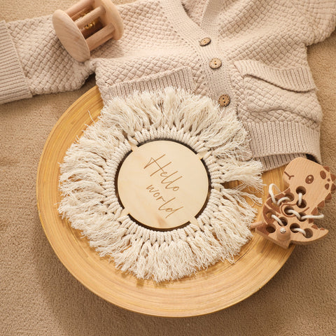 Wooden Baby Milestone Card Newborn Monthly Growth Tassel Cards Baby-TB00756-Veeddydropshipping