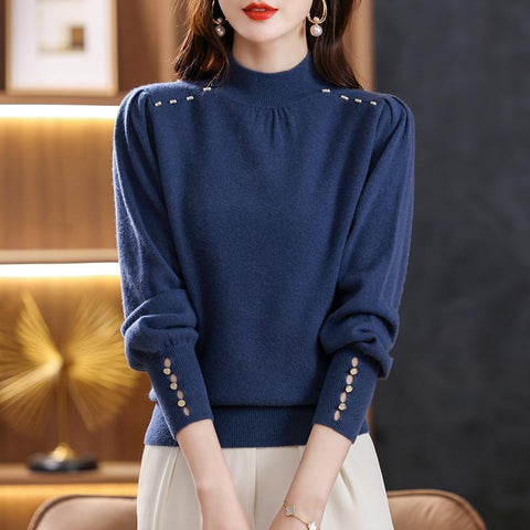 Half High Collar Elegant Fashion Solid Bottomed Sweater-Veeddydropshipping