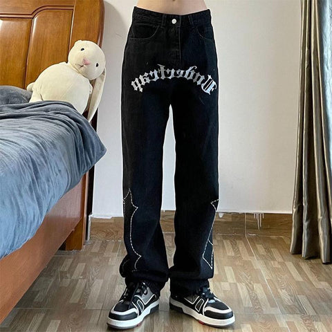 jeans men and women loose printing street mopping-MF00551-Veeddydropshipping