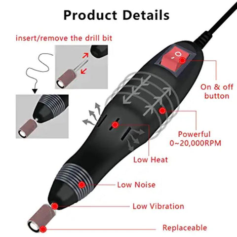 Nail Drill Machine Electric Manicure 5pcs Milling Cutter Set tools-BH01050-Veeddydropshipping
