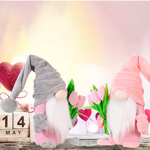 Faceless Gnome Doll Holding Tulip Bouquet-HA00761-Veeddydropshipping
