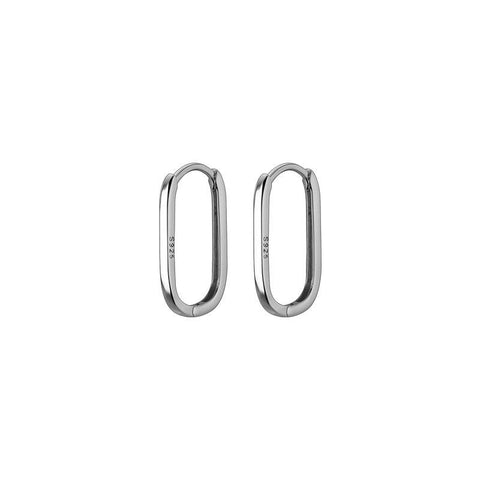 925 Sterling Silver Simple Oval Glossy Huggies Ear Buckle Earrings -JW00183-Veeddydropshipping