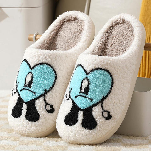 House Couples Men Fluffy Slides Cartoon Embroidery-BS01224-Veeddydropshipping