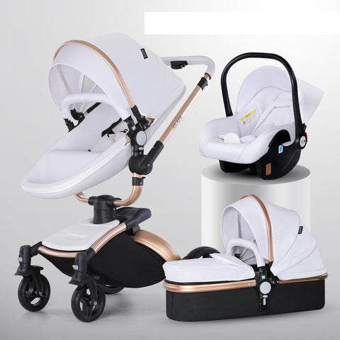Baby Stroller 3 in 1 Luxury Pram For Newborn Carriage PU leather-TB00356-Veeddydropshipping