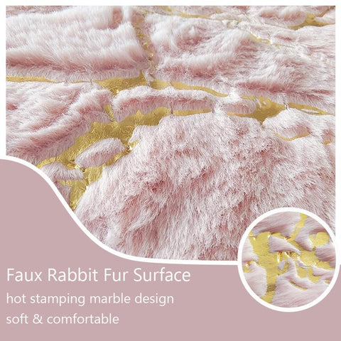 Fur Rug Pink Round Soft Fluffy Rabbit Fur Carpet-HA00549-Veeddydropshipping