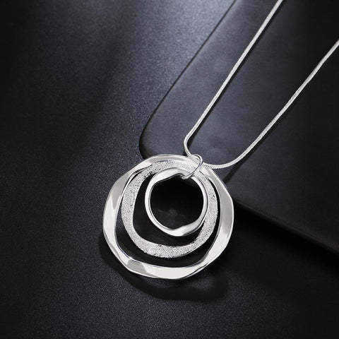 925 Sterling Silver 18 Inches Circle Pendant Chain Frosted Necklace  -JW00229-Veeddydropshipping