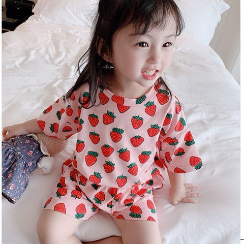 2 to 10 Years 2021 New Summer Girls Kids Pajamas Set Short Sleeves-TB01100-Veeddydropshipping