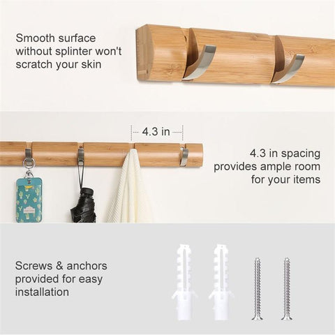 Bamboo Floating Wall-Mounted Rack Coat Hook-HA01554-Veeddydropshipping