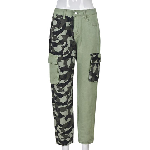 Patchwork Denim Pants High Waist Trousers-WF00575-Veeddydropshipping