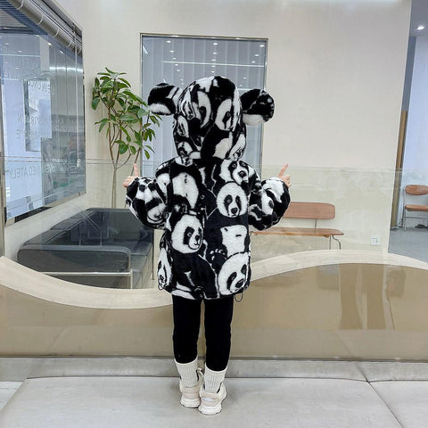 Girls Fur Coat Panda Pattern Children Thick Warm Jacket-TB00985-Veeddydropshipping