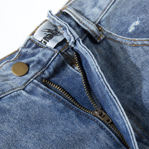 Block Patchwork Hole Ripped Men Flare Jeans Trousers Hip Hop-MF00565-Veeddydropshipping