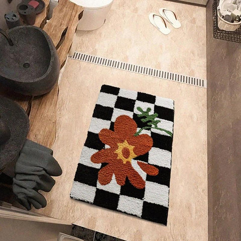 Chessboard Plaid Bath Mats Fluffy Grids Soft Floral Carpet-HA00469-Veeddydropshipping
