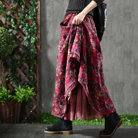 Women Literary Loose Elastic Waist A-Line Skirt -WF00539-Veeddydropshipping