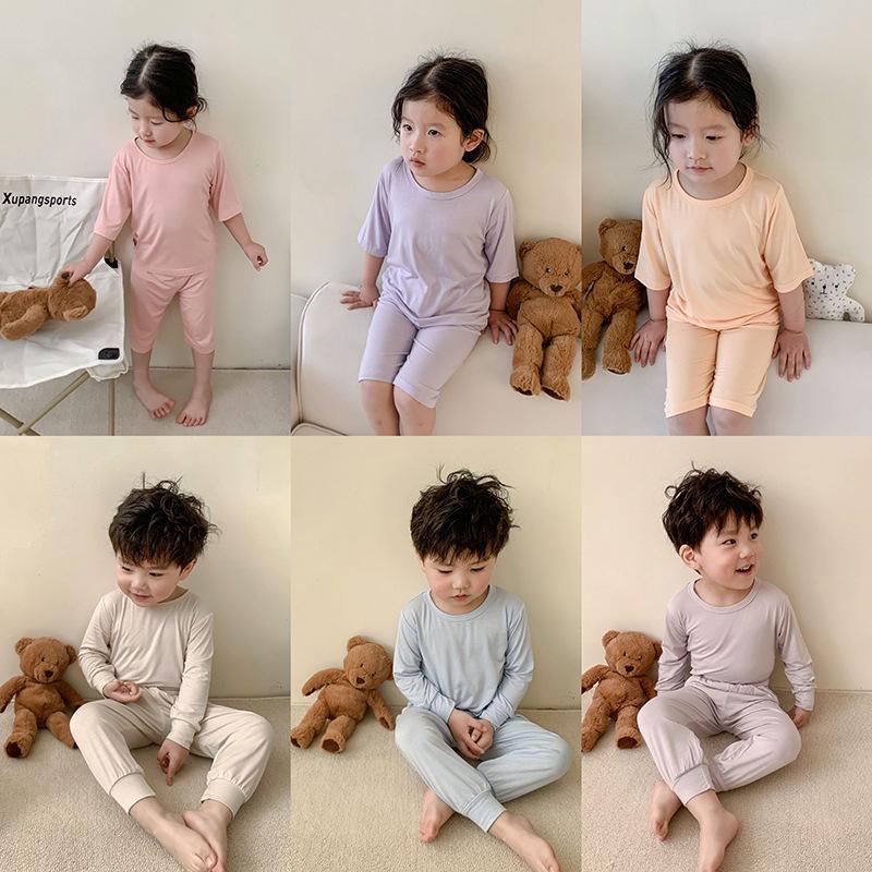 2022 Children Modal Pajamas Set Baby Kid Simple Solid Sleepwear-TB01104-Veeddydropshipping