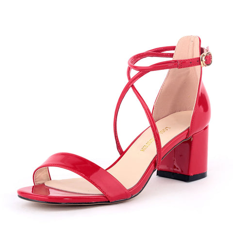 Women Thick High Heels Summer Wedding Ankle Strap Female  White-BS00835-Veeddydropshipping