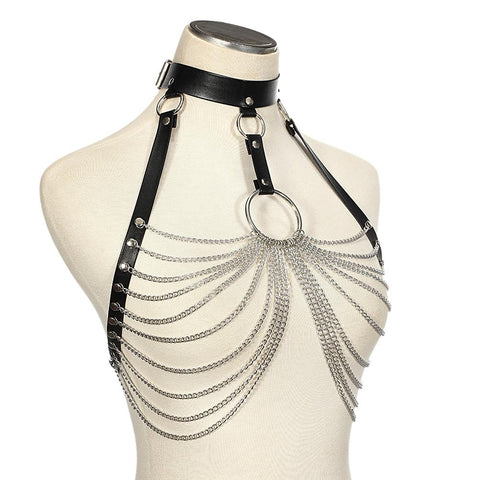 Leather Body Chain Bra Chest Waist Fashion Metal Jewelry Accessories-JW01361-Veeddydropshipping