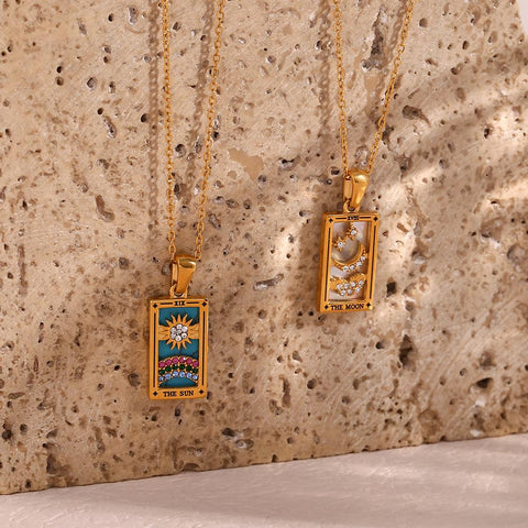 Stainless Steel Tarot Necklaces  Jewelry Colorful Meaningful Moon Sun-JW01176-Veeddydropshipping