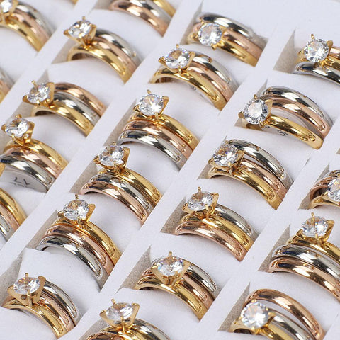 Bulk Job CZ Crystal Stainless Steel Gold Ring  -JW00427-Veeddydropshipping