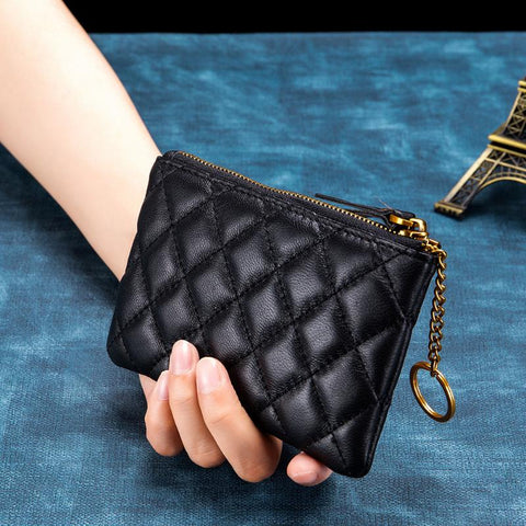 Lambskin Fashion Wallet Mini Zero Purses Designer Lingge Zipper-BS00628-Veeddydropshipping