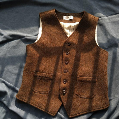 tweed slim-fitting vest British style suit vest-MF01331-Veeddydropshipping