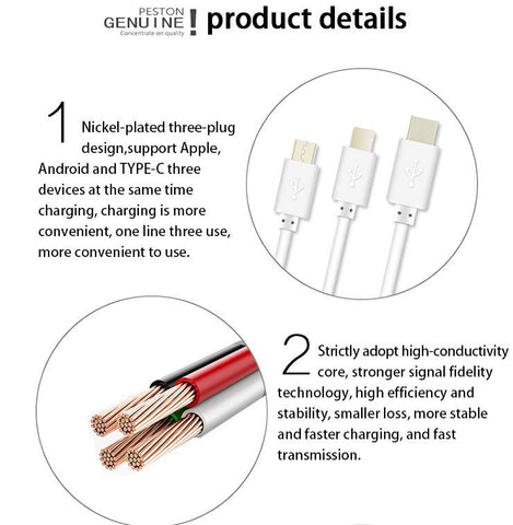 0.22M 1M 3 In 1 Short Fast Charging Cable Compatible For iP/Micro Usb/Type C-PA00027-Veeddydropshipping