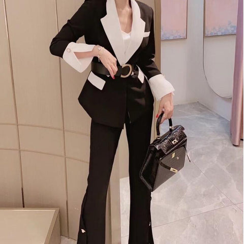 Women Stitching Suit Long Sleeve Slim belt Blazer-Veeddydropshipping