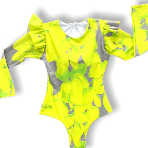 Sexy Bathing Suit Ruffle Strap Biquinis Feminino 2022 Swimwear Yellow Print Swimsuit -OS00067-Veeddydropshipping