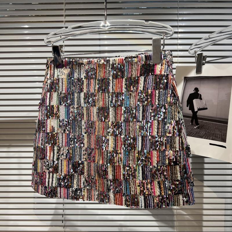 Sequins Striped Tweed Short Skirt Women-WF00568-Veeddydropshipping