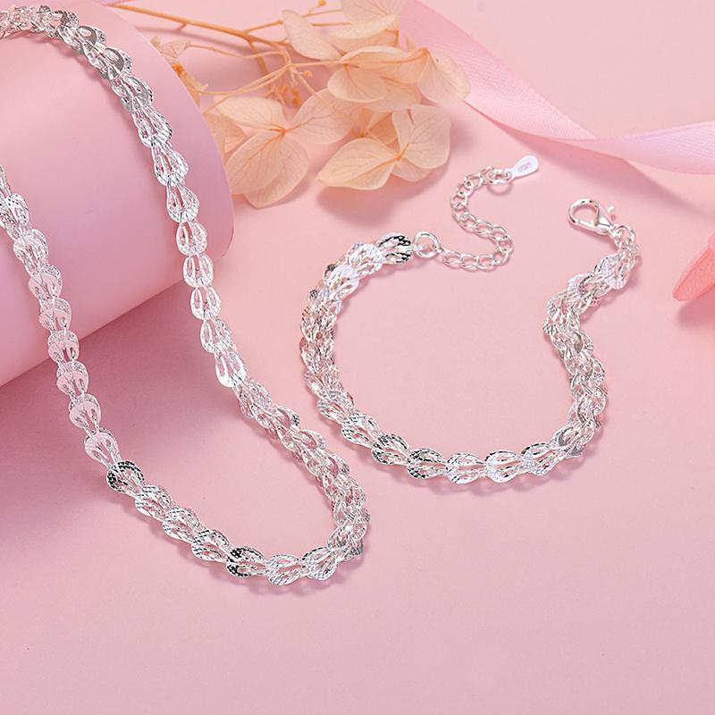 New 925 Sterling silver  chain bracelet neckalce jewelry set  -JW00350-Veeddydropshipping