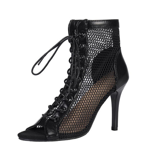 Shoes Summer 2022 Trend Black Lace-Up Sexy Peep Toe Boots-BS00804-Veeddydropshipping