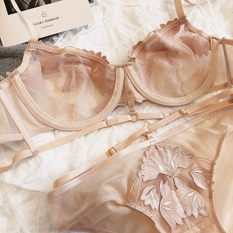 Women Lace Underwear Set Embroidery Bra-WF00923-Veeddydropshipping