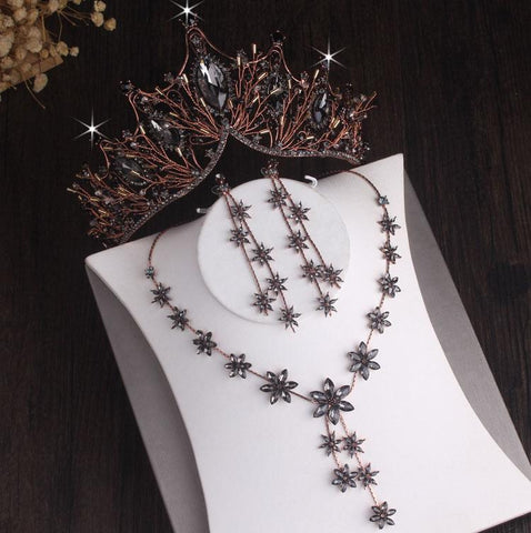 Silver Plated Crystal Leaf Bridal Jewelry Sets  -JW00364-Veeddydropshipping
