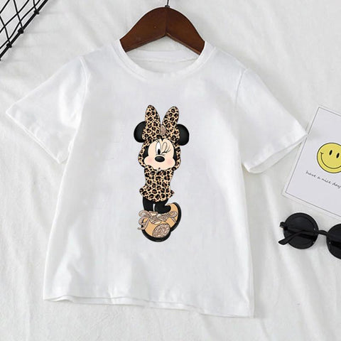 Disney Minnie Mouse Print Girls Clothes Child T-shirt White Short-TB00923-Veeddydropshipping