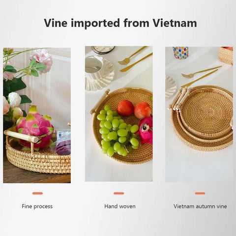 Round Rattan Storage Tray with Wooden Food Storage-HA00938-Veeddydropshipping