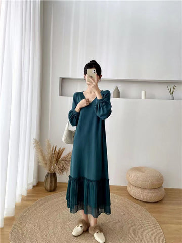 Casual Loose Maternity Dresses Chiffon Pleated Long Pregnancy Dress-TB00618-Veeddydropshipping
