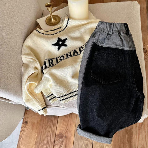 Spring New Kids Jeans Boys Fashion Contrast Color Trousers Girls-TB01284-Veeddydropshipping