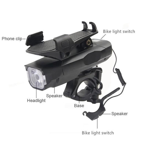 Bicycle Light Mobile Phone Holder USB Rechargeable 4 in 1 Bike Horn 4000MAh Power Bank Headlight-PA00512-Veeddydropshipping