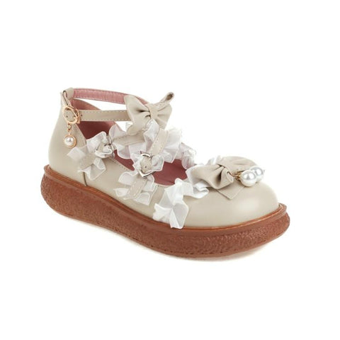 Mary Jane Lace Metal Buckle Girls High Heel Bow Princess-BS00882-Veeddydropshipping
