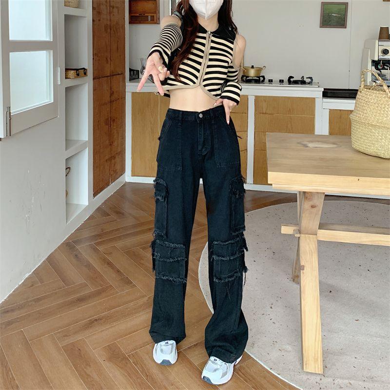 Women Streetwear Cargo High Waist Loose Straight Pants-WF00397-Veeddydropshipping
