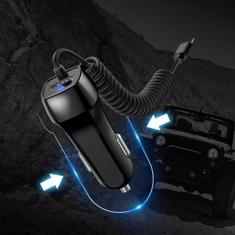 USB Car Charger With Spring USB Cable Cigarette-PA01197-Veeddydropshipping