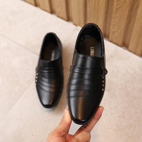 Boys Black Leather Shoes British Style Boys White Children Shoes-TB00101-Veeddydropshipping