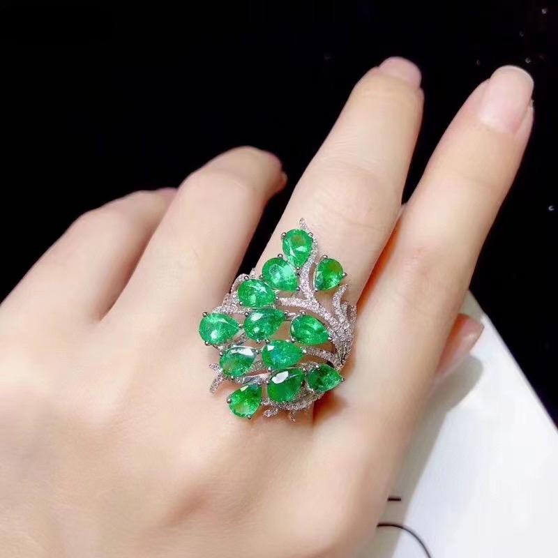 925 Sterling Silver Natural Emerald New Girls Fashion Gem Rings -JW00096-Veeddydropshipping